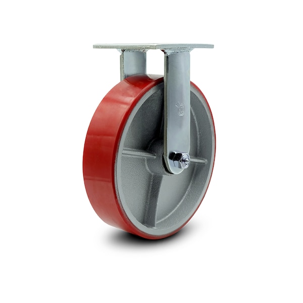 8 Inch Red Poly on Cast Iron Wheel Rigid Caster with Ball Bearing